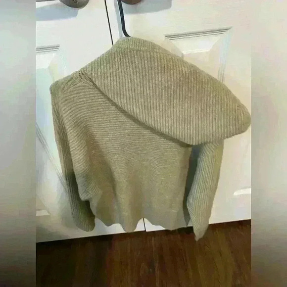 Calia Neutral Beige Ribbed Sweater Knit Hooded Pullover - Picture 3 of 9